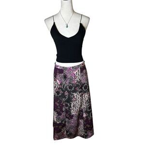 Vintage Sag Harbor Mixed Purple Floral Paisley Midi Skirt 20W Y2K Fairy Grunge
